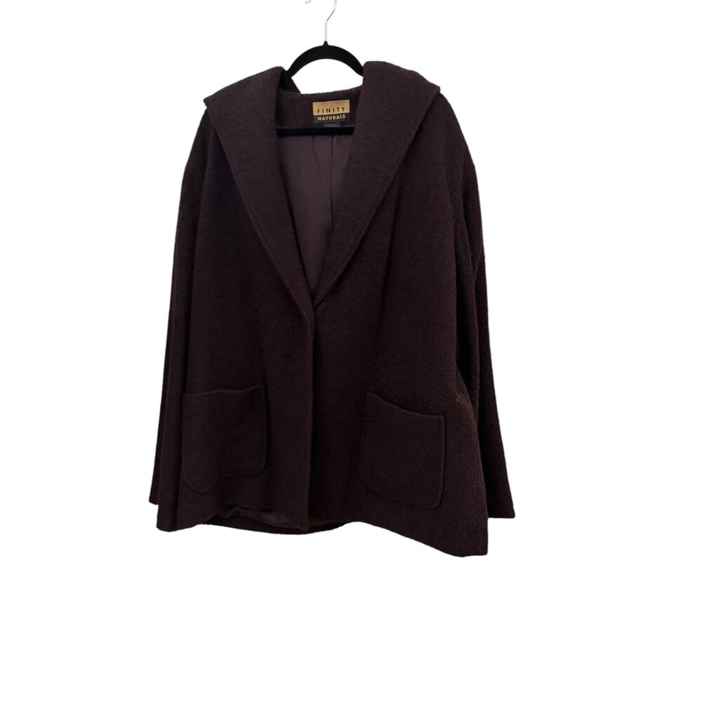 Finity Naturals Hooded Knit Cardigan Jacket Brown L Knubby Knit Pockets Simple